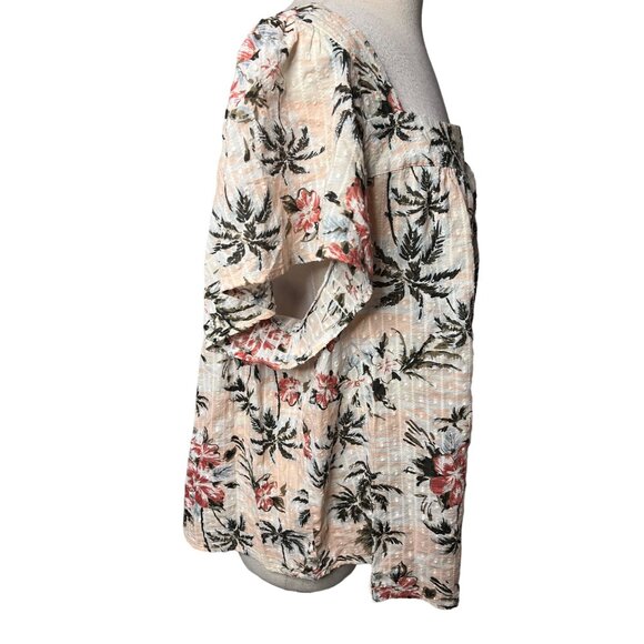 Torrid Floral Print Cotton Blouse Size 3 Tropical Pattern Short Sleeves Womens - Picture 5 of 10